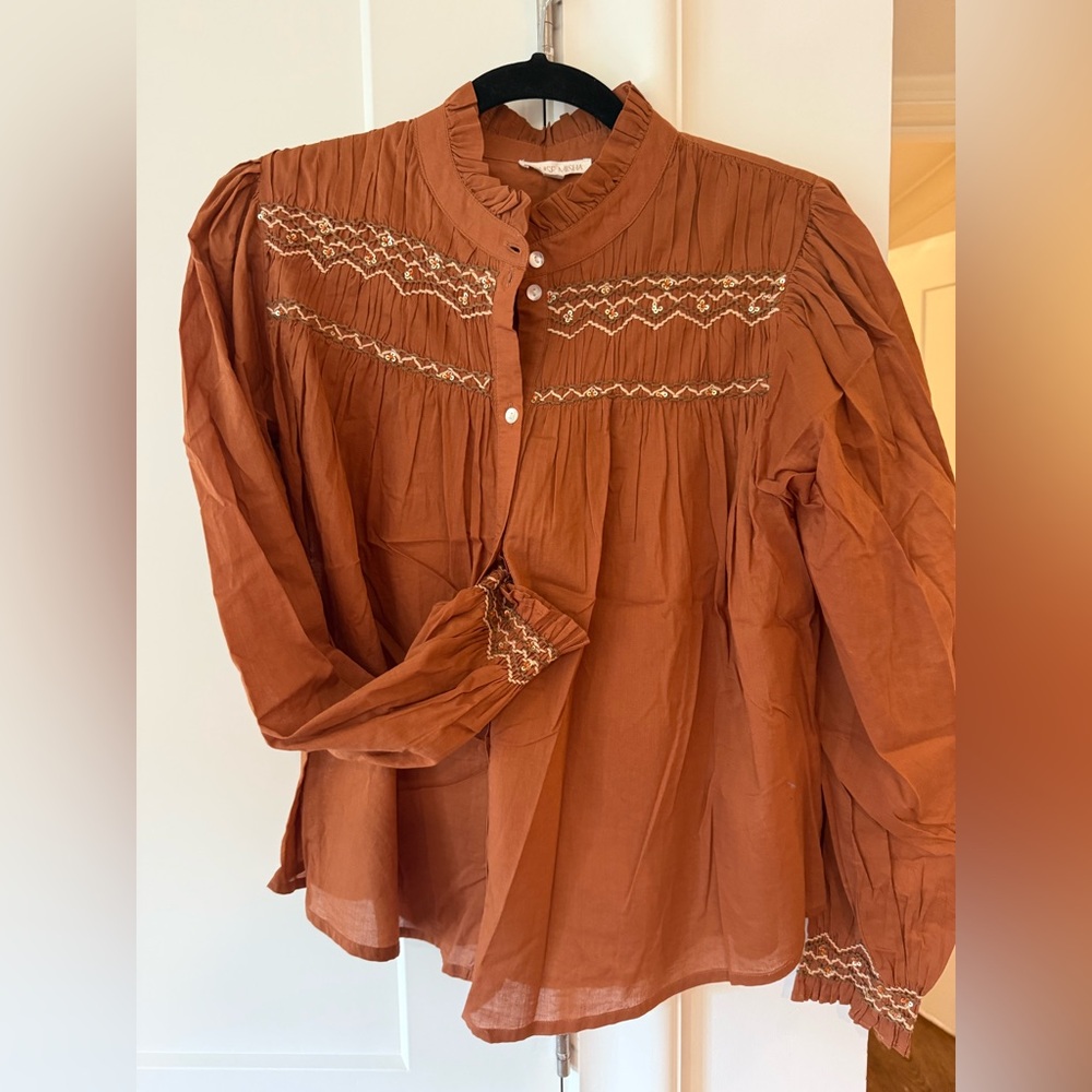 Louise Misha Embroidered Burnt Orange Blouse Size M/FR 38